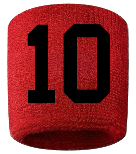 Number 10 Custom Red w/ Black #'s Sweatband Wristband Embroidered Stitched