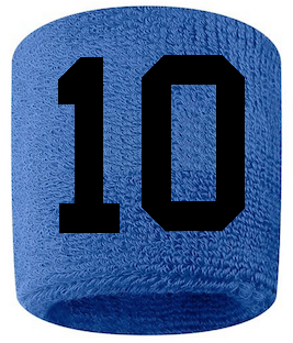 Number 10 Custom Royal Blue w/ Black #'s Sweatband Wristband Embroidered Stitched