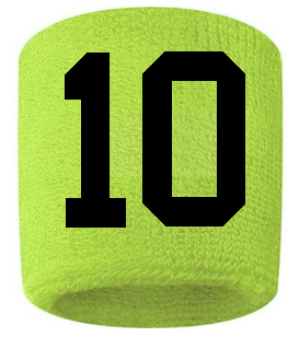 Number 10 Custom Volt Neon Lime Green w/ Black #'s Sweatband Wristband Embroidered Stitched