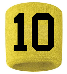 Number 10 Custom Yellow w/ Black #'s Sweatband Wristband Embroidered Stitched