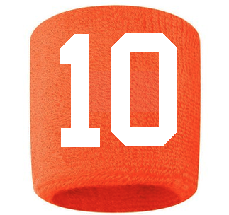 Number 10 Custom Orange w/ White #'s Sweatband Wristband Embroidered Stitched