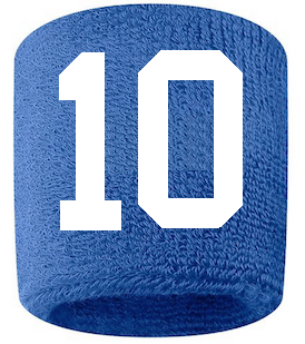 Number 10 Custom Royal Blue w/ White #'s Sweatband Wristband Embroidered Stitched