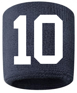 Number 10 Custom Navy Blue w/ White #'s Sweatband Wristband Embroidered Stitched