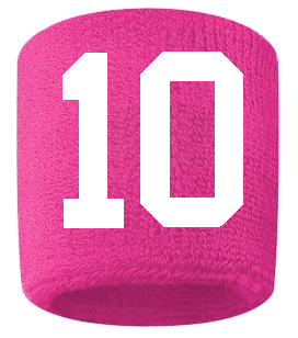 Number 10 Custom Hot Pink w/ White #'s Sweatband Wristband Embroidered Stitched
