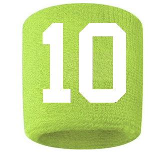 Number 10 Custom Volt Neon Lime Green w/ White #'s Sweatband Wristband Embroidered Stitched