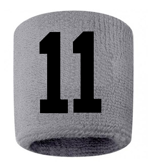 Number 11 Custom Gray w/ Black #'s Sweatband Wristband Embroidered Stitched