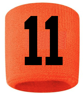 Number 11 Custom Orange w/ Black #'s Sweatband Wristband Embroidered Stitched