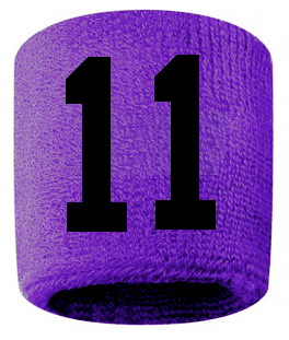 Number 11 Custom Purple w/ Black #'s Sweatband Wristband Embroidered Stitched