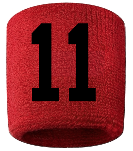 Number 11 Custom Red w/ Black #'s Sweatband Wristband Embroidered Stitched