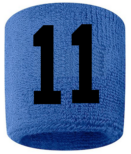 Number 11 Custom Royal Blue w/ Black #'s Sweatband Wristband Embroidered Stitched