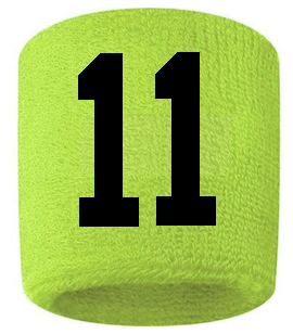 Number 11 Custom Volt Neon Lime Green w/ Black #'s Sweatband Wristband Embroidered Stitched