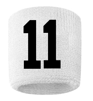 Number 11 Custom White w/ Black #'s Sweatband Wristband Embroidered Stitched