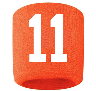 Number 11 Custom Orange w/ White #'s Sweatband Wristband Embroidered Stitched
