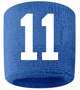 Number 11 Custom Royal Blue w/ White #'s Sweatband Wristband Embroidered Stitched
