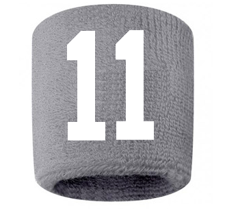 Number 11 Custom Gray w/ White #'s Sweatband Wristband Embroidered Stitched