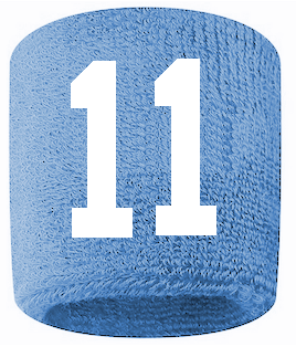 Number 11 Custom Light Blue w/ White #'s Sweatband Wristband Embroidered Stitched