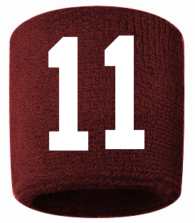 Number 11 Custom Maroon w/ White #'s Sweatband Wristband Embroidered Stitched