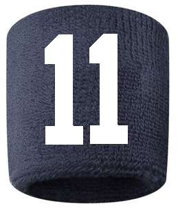 Number 11 Custom Navy Blue w/ White #'s Sweatband Wristband Embroidered Stitched