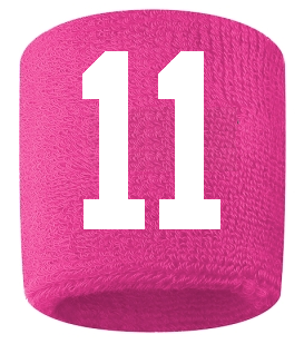 Number 11 Custom Hot Pink w/ White #'s Sweatband Wristband Embroidered Stitched