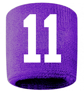 Number 11 Custom Purple w/ White #'s Sweatband Wristband Embroidered Stitched