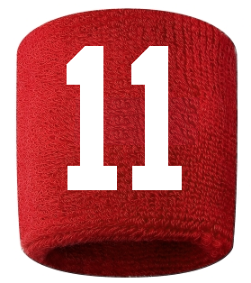 Number 11 Custom Red w/ White #'s Sweatband Wristband Embroidered Stitched