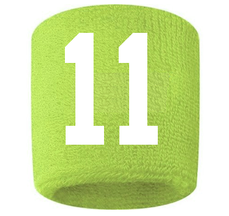 Number 11 Custom Volt Neon Lime Green w/ White #'s Sweatband Wristband Embroidered Stitched