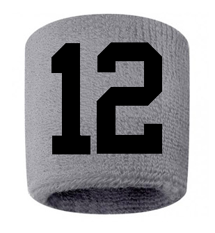 Number 12 Custom Gray w/ Black #'s Sweatband Wristband Embroidered Stitched