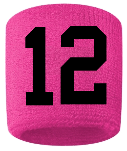 Number 12 Custom Hot Pink w/ Black #'s Sweatband Wristband Embroidered Stitched