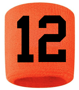 Number 12 Custom Orange w/ Black #'s Sweatband Wristband Embroidered Stitched