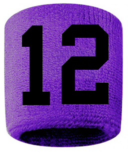 Number 12 Custom Purple w/ Black #'s Sweatband Wristband Embroidered Stitched