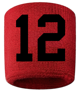 Number 12 Custom Red w/ Black #'s Sweatband Wristband Embroidered Stitched