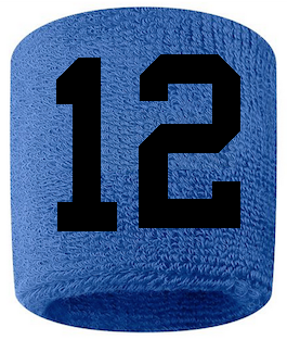 Number 12 Custom Royal Blue w/ Black #'s Sweatband Wristband Embroidered Stitched