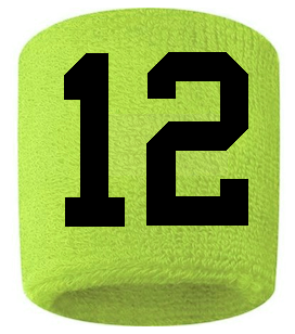 Number 12 Custom Volt Neon Lime Green w/ Black #'s Sweatband Wristband Embroidered Stitched