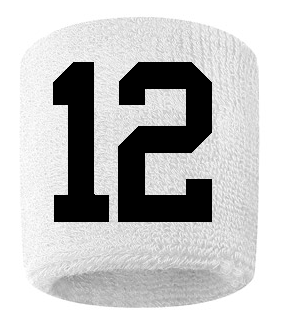 Number 12 Custom White w/ Black #'s Sweatband Wristband Embroidered Stitched