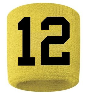 Number 12 Custom Yellow w/ Black #'s Sweatband Wristband Embroidered Stitched