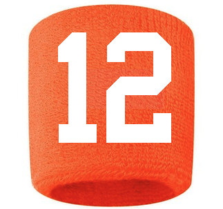 Number 12 Custom Orange w/ White #'s Sweatband Wristband Embroidered Stitched