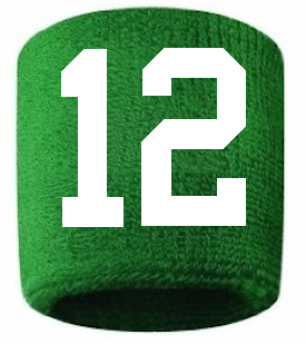 Number 12 Custom Green w/ White #'s Sweatband Wristband Embroidered Stitched