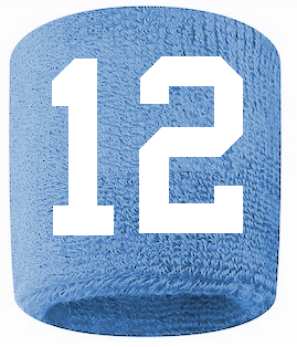 Number 12 Custom Light Blue w/ White #'s Sweatband Wristband Embroidered Stitched