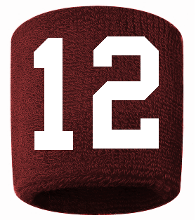 Number 12 Custom Maroon w/ White #'s Sweatband Wristband Embroidered Stitched