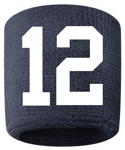 Number 12 Custom Navy Blue w/ White #'s Sweatband Wristband Embroidered Stitched