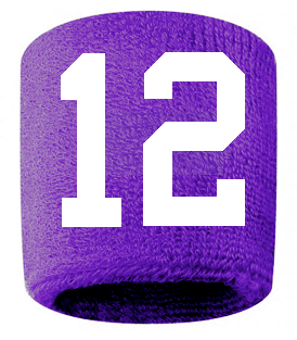 Number 12 Custom Purple w/ White #'s Sweatband Wristband Embroidered Stitched
