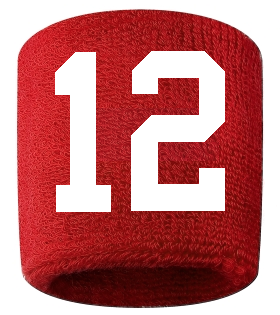 Number 12 Custom Red w/ White #'s Sweatband Wristband Embroidered Stitched