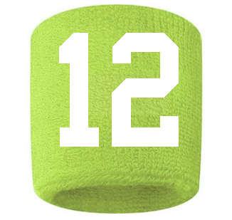 Number 12 Custom Volt Neon Lime Green w/ White #'s Sweatband Wristband Embroidered Stitched