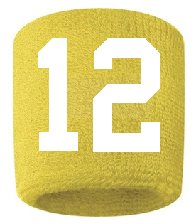 Number 12 Custom Yellow w/ White #'s Sweatband Wristband Embroidered Stitched