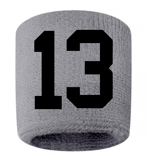 Number 13 Custom Gray w/ Black #'s Sweatband Wristband Embroidered Stitched
