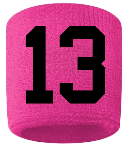 Number 13 Custom Hot Pink w/ Black #'s Sweatband Wristband Embroidered Stitched