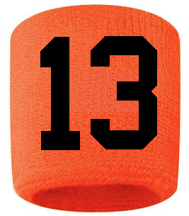 Number 13 Custom Orange w/ Black #'s Sweatband Wristband Embroidered Stitched