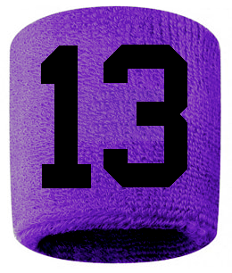 Number 13 Custom Purple w/ Black #'s Sweatband Wristband Embroidered Stitched