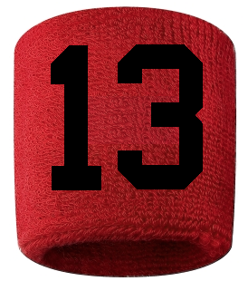 Number 13 Custom Red w/ Black #'s Sweatband Wristband Embroidered Stitched