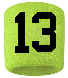 Number 13 Custom Volt Neon Lime Green w/ Black #'s Sweatband Wristband Embroidered Stitched